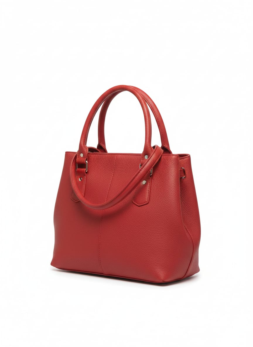 Premium Red Pebbled Leather Handbag - Classic Top-Handle Tote for Women 2. Product Description