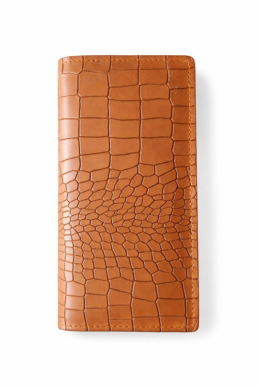 Premium Crocodile Texture Long Leather Wallet – Brown