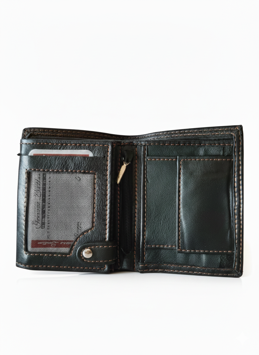 Classic Black Genuine Leather Men’s Wallet – Slim Bifold Design