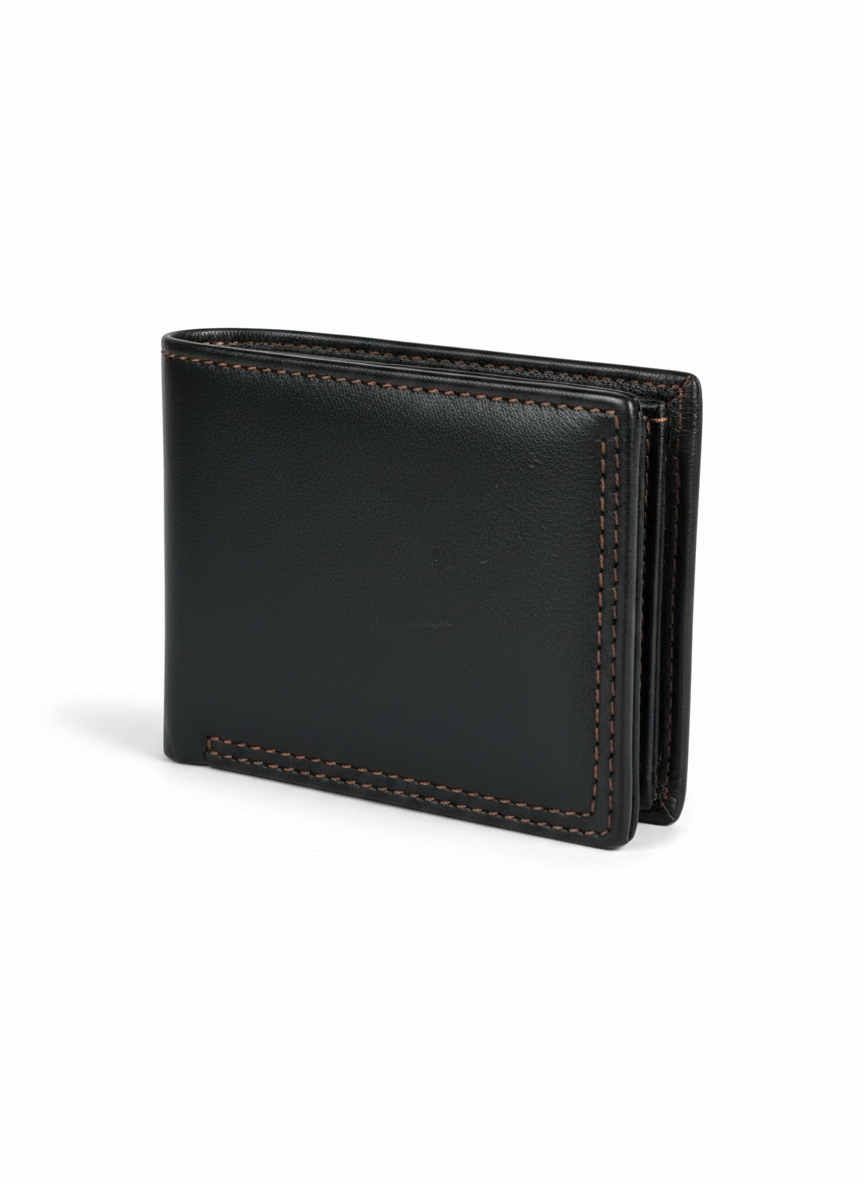 Classic Black Genuine Leather Men’s Wallet – Slim Bifold Design
