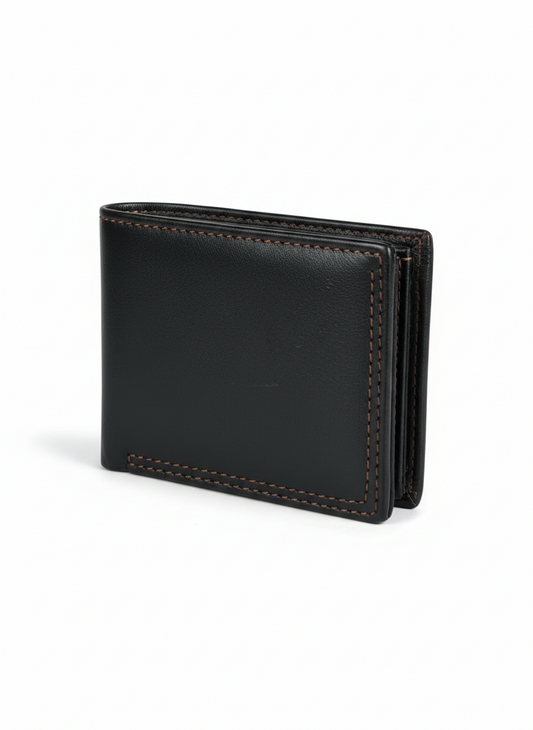 Classic Black Genuine Leather Men’s Wallet – Slim Bifold Design