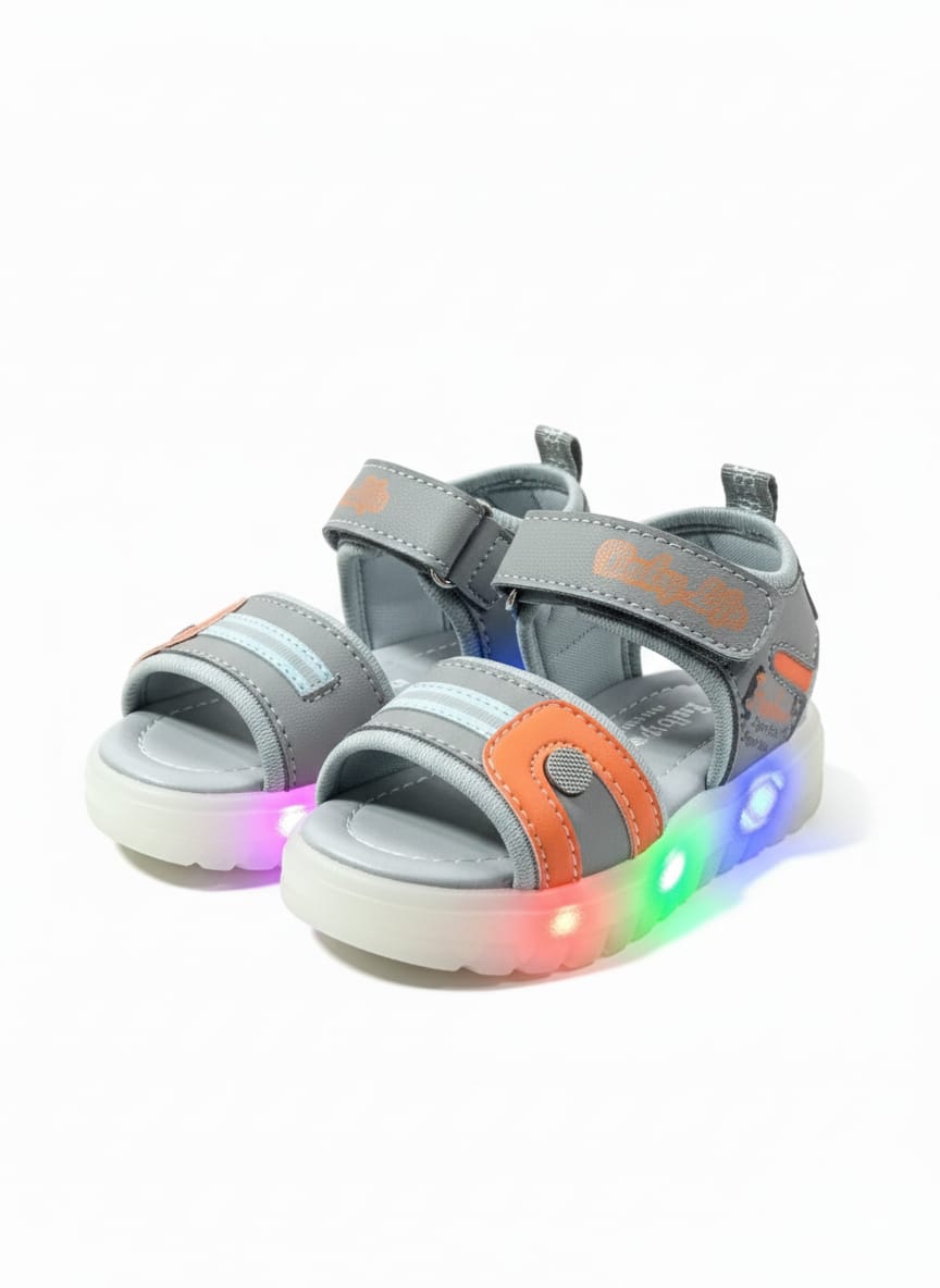 Trandline Kids Multi-Color Glow Sports Sandals (Grey/Orange)