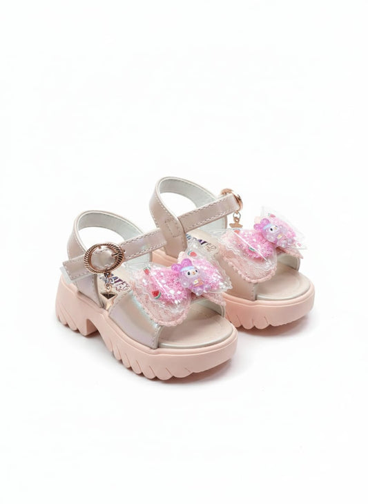 Kids' Magical Pink Glitter Bow Sandals – Comfortable Party Wear Platform Heels