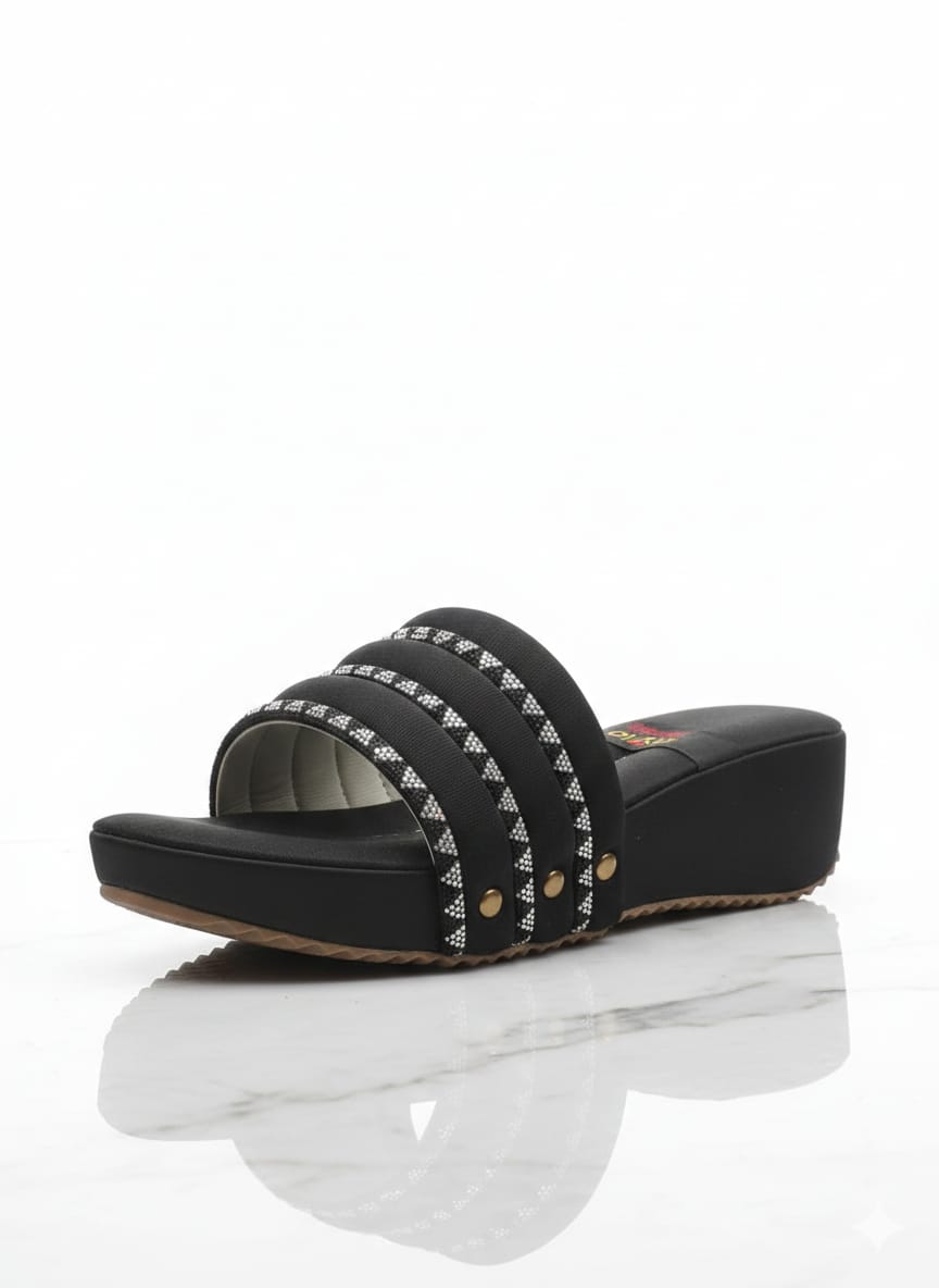 Jet-Black Pyramid Stud Wedges