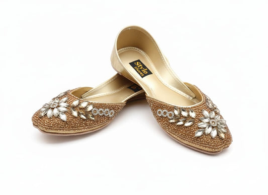 Golden Glitz" – Premium Crystal-Studded Artisan Khussa by Stylo