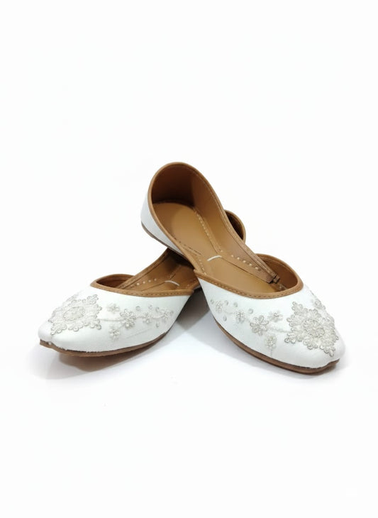 White Pearl Khussa: "Ivory Grace" Hand-Embellished Bridal Khussa