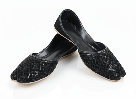 Black Khussa: "Midnight Bloom" Hand-Embellished Velvet Khussa