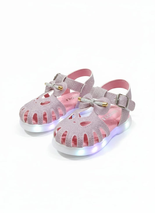 Kids' Frozen-Themed Glitter Sandals – LED Light-Up Sole & Cute Bow Design