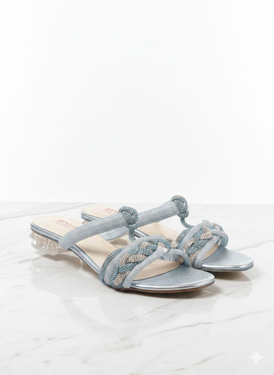 Sky Blue Crystal-Weave Heels