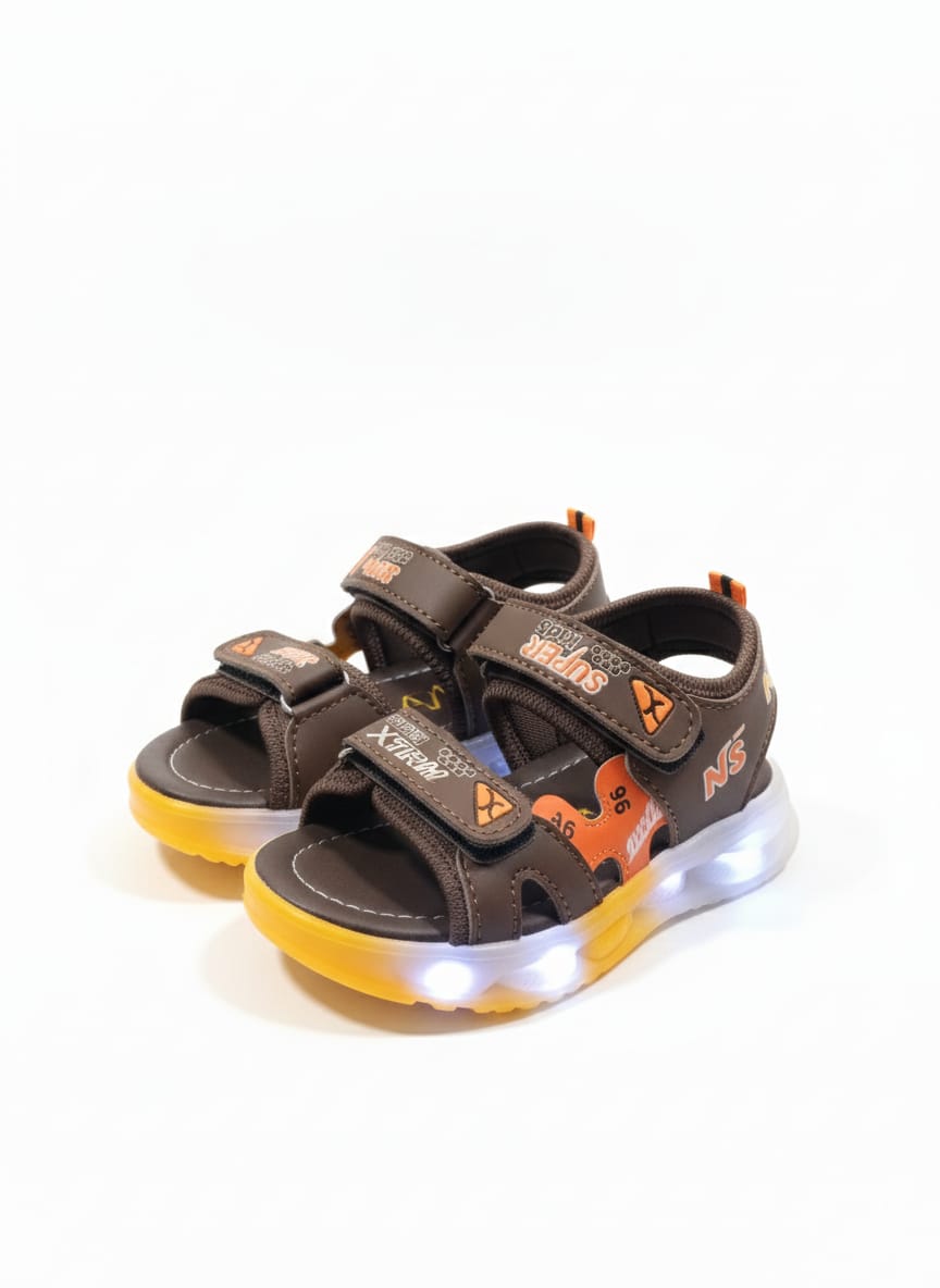 Trandline Kids 'Super XTRM' LED Light-Up Sandals (Brown)
